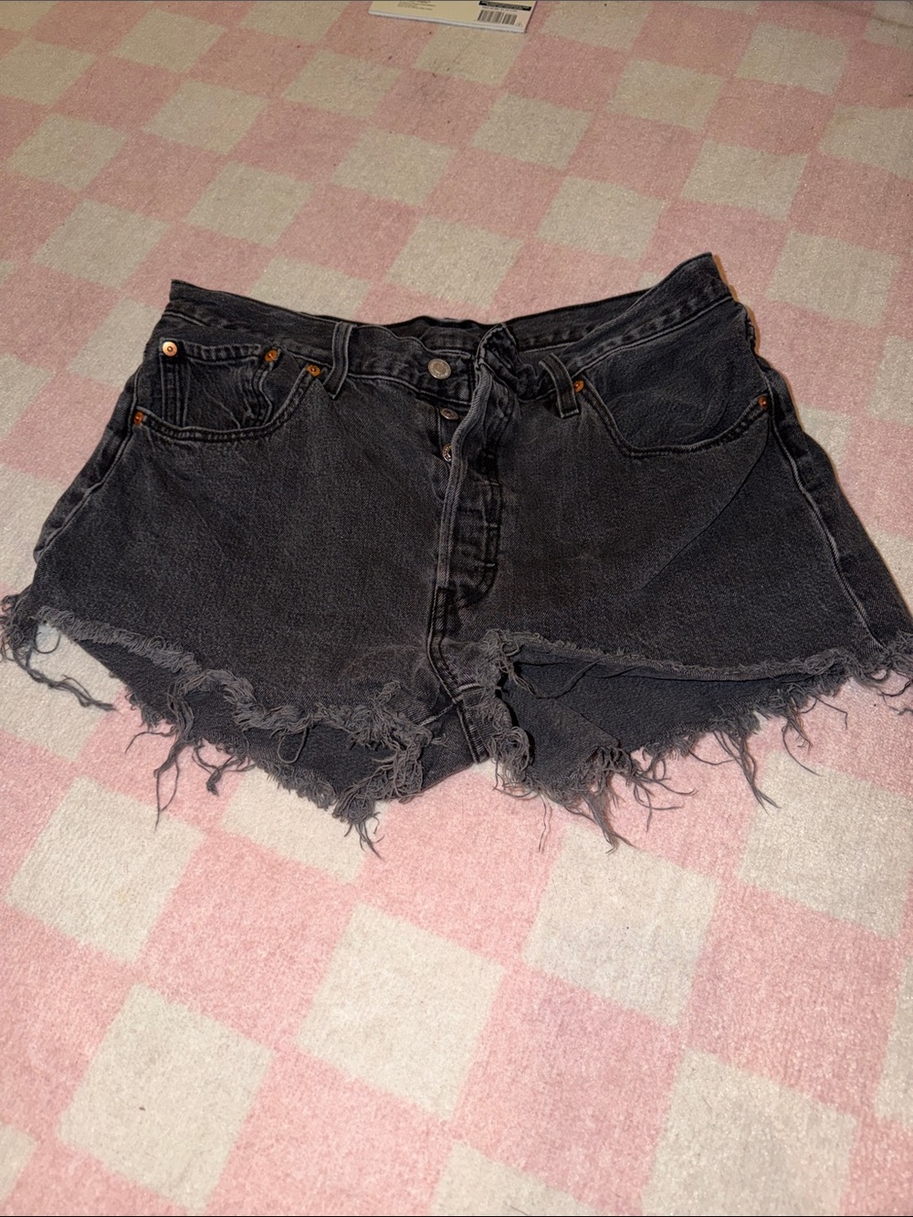 High-Waist Black Distressed Denim Shorts